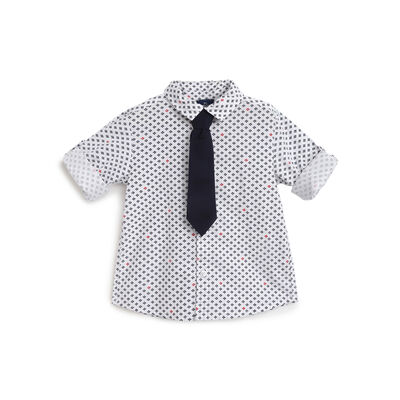 Boys White Printed Long Sleeve Shirt